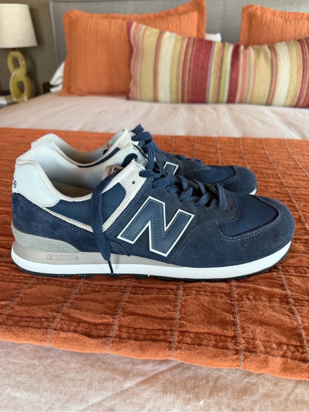 New Balance Classic 574, navy and white, size men’s 13D